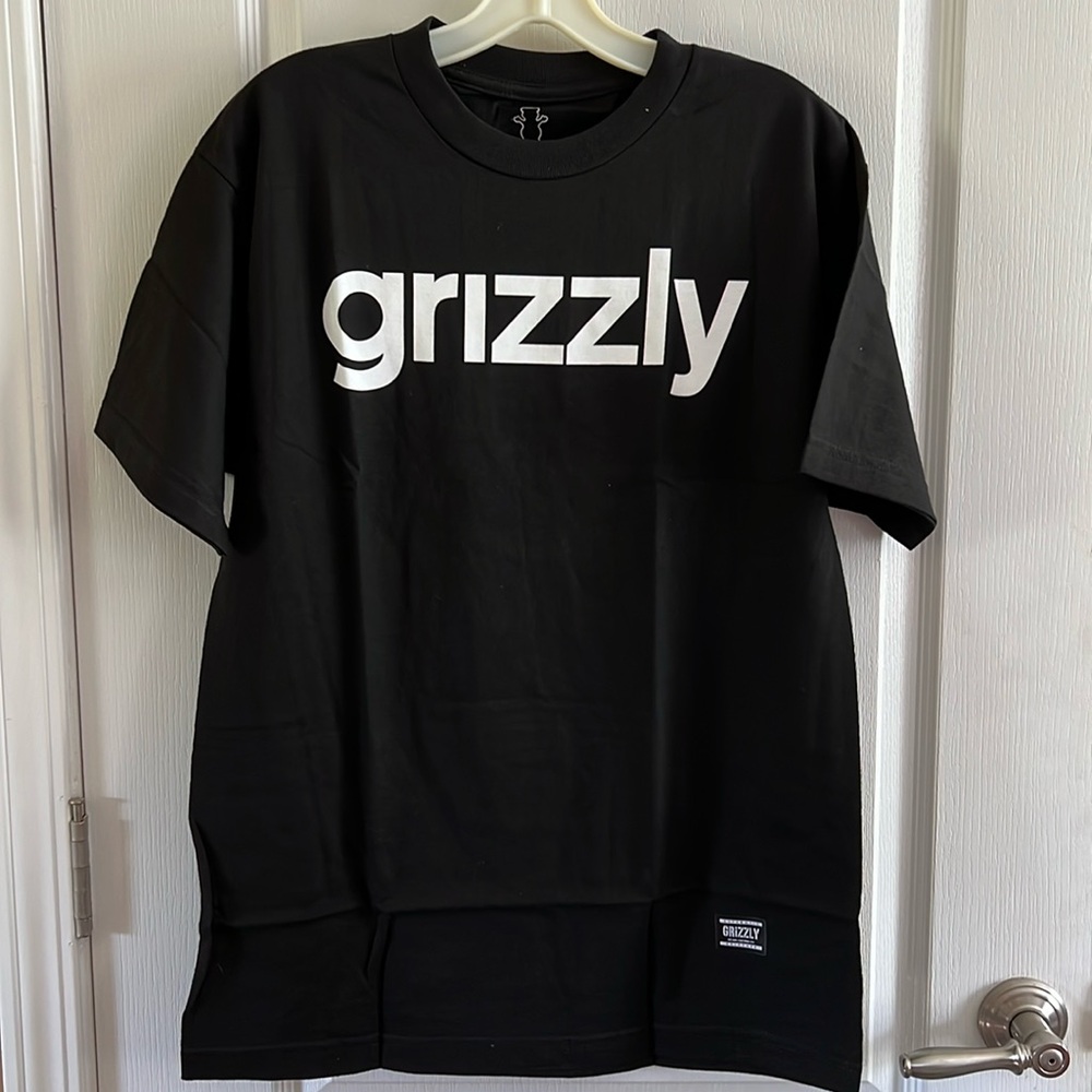 NIP Grizzly Men’s Tee Shirt Acid Grizzly Stamp Black Size:Medium lowercase logo